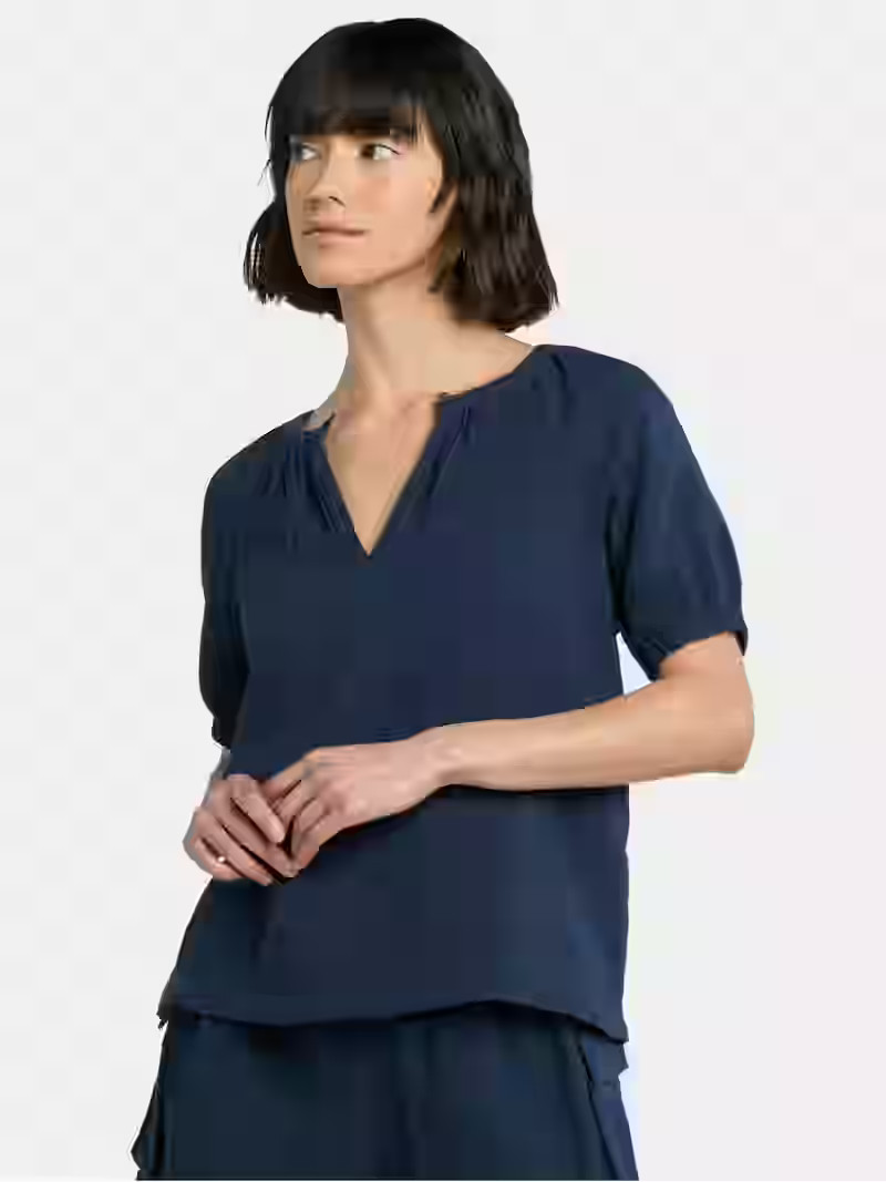 Time and Tru Women's Double Cloth Cotton Top with Short Sleeves, Sizes XS-XXXL | Walmart (US)