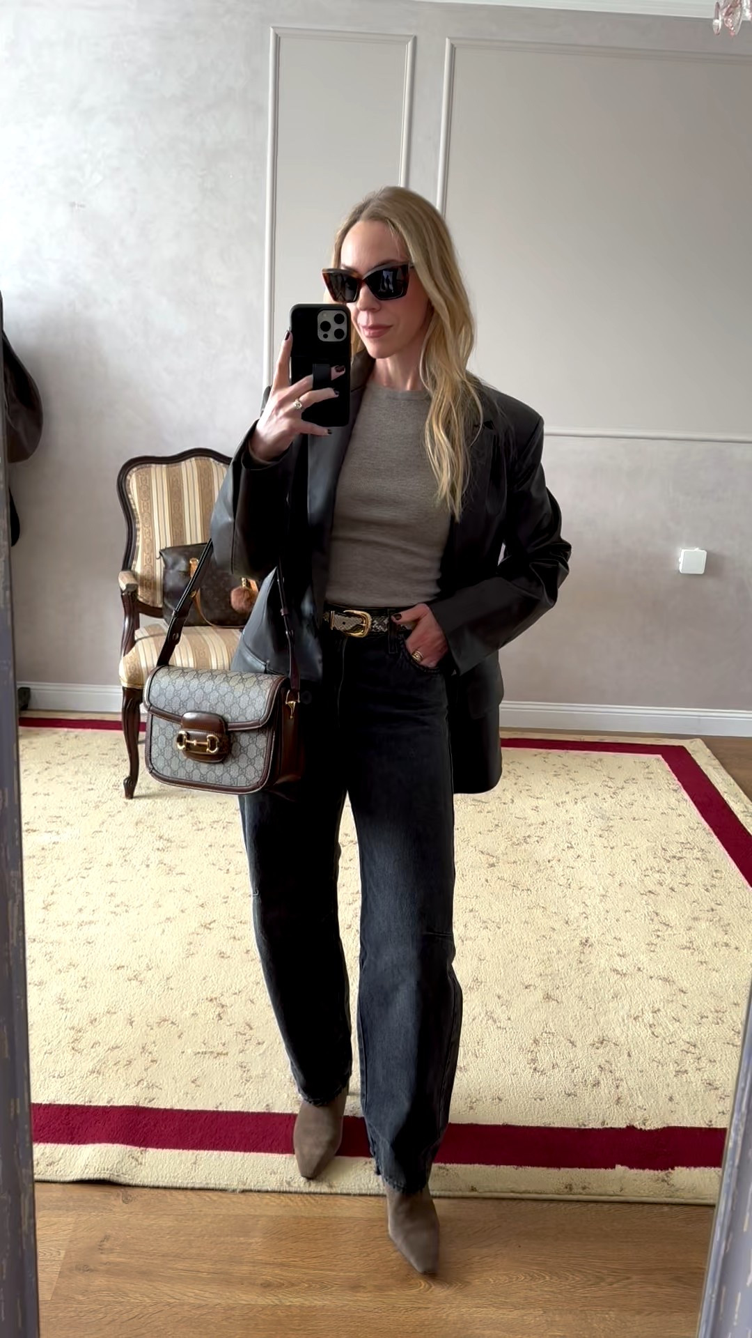 Zara dark brown faux leather blazer, Levi’s barrel leg jeans, python belt, Zara suede ankle boots, Gucci bag, neutral fall outfit 

#LTKShoeCrush #LTKItBag #LTKFindsUnder100