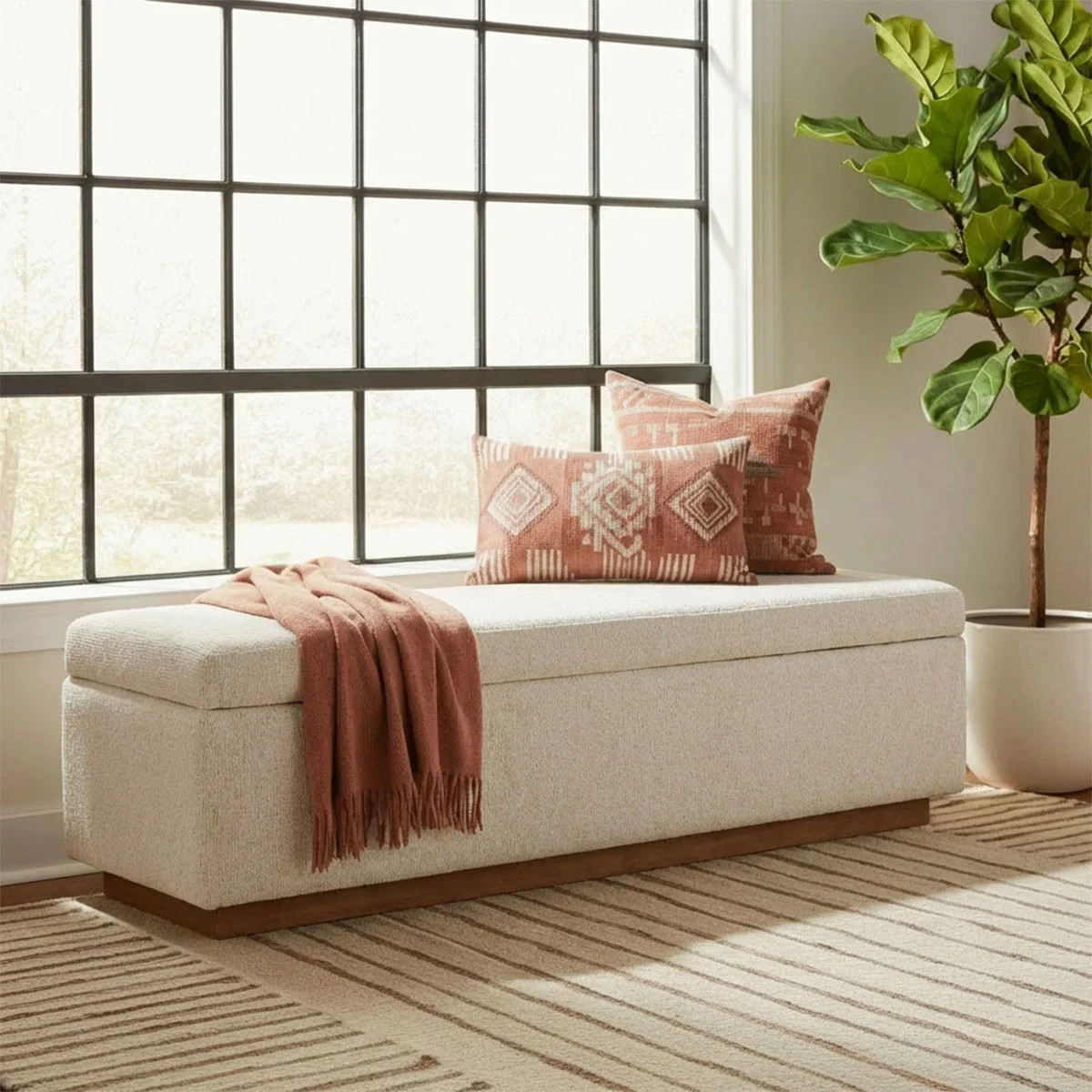 Modern 60" Chenille Weave Upholstered Storage Bench with Hidden Lift TopByLatitude Run®4.8Rated ... | Wayfair North America