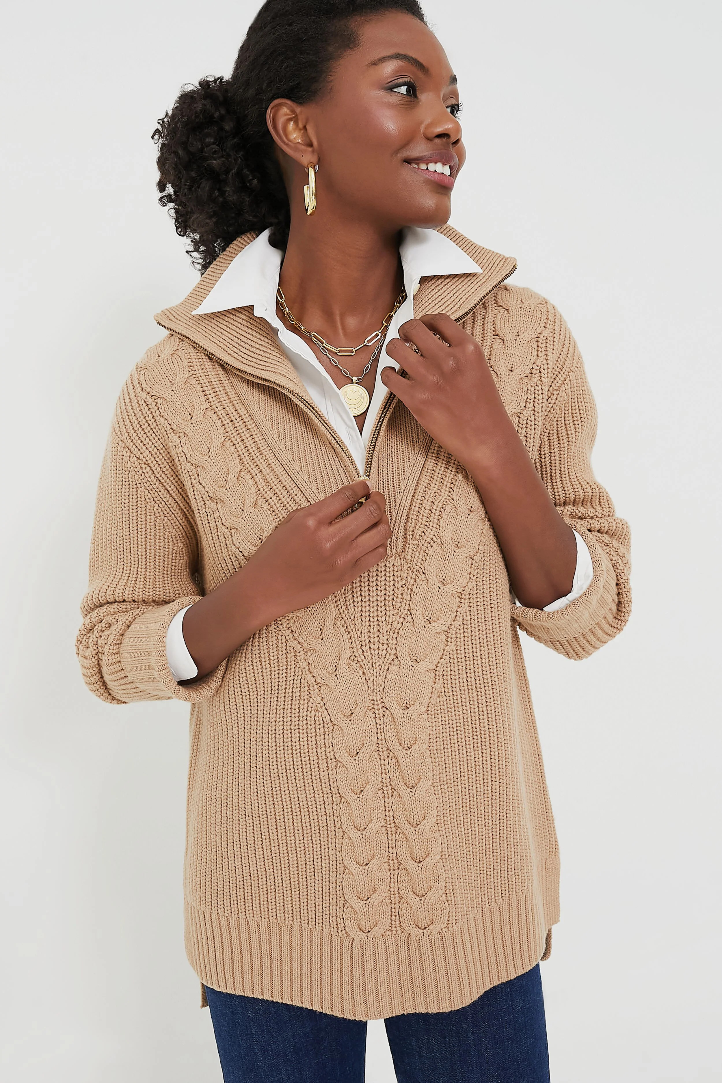 Camel Quarter Zip Estella Sweater | Tuckernuck (US)