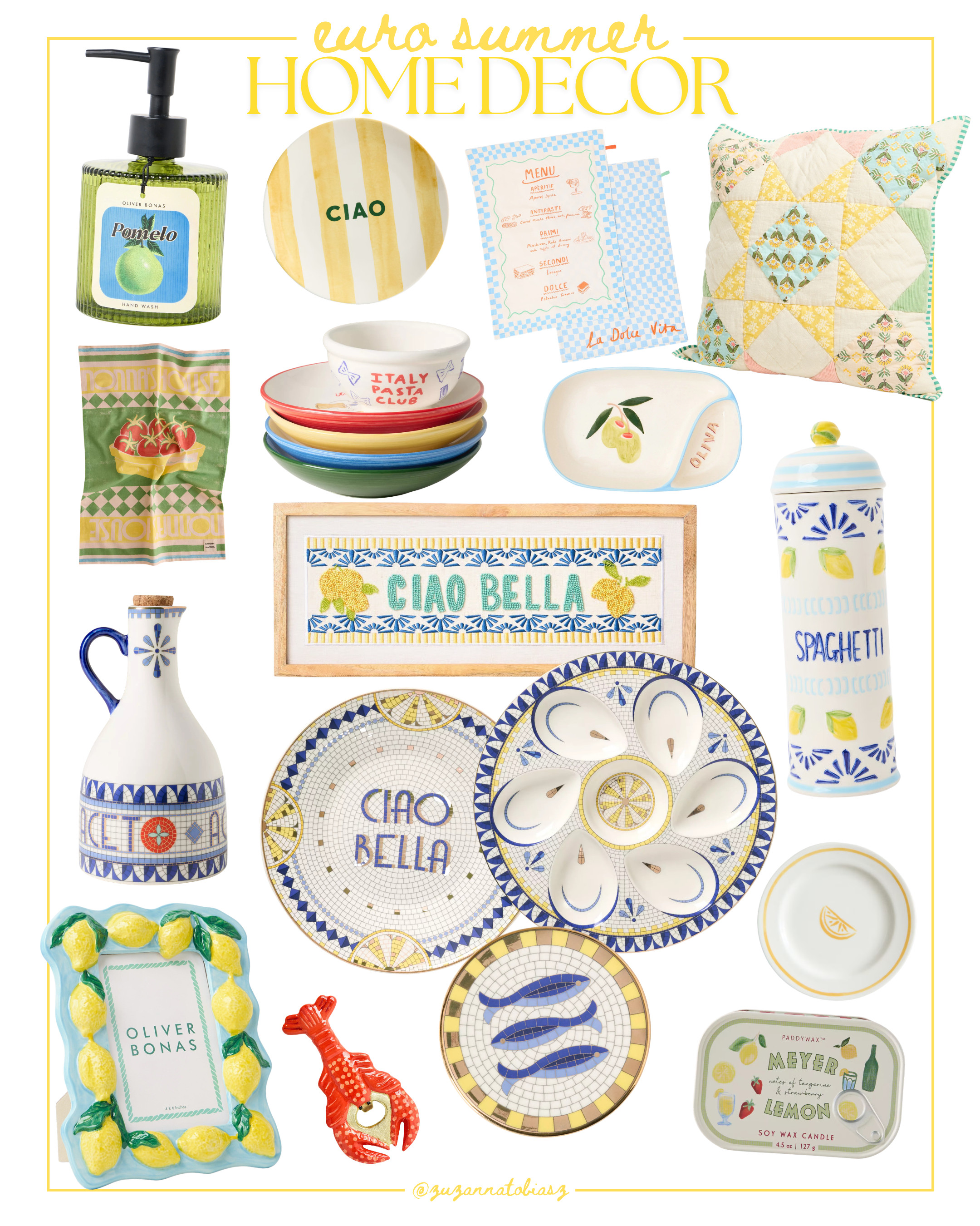 euro summer home decor finds you need this season 🍋☀️
Shop my favourite Italian inspired home decor pieces to bring the Mediterranean into your home, all linked below.

[ euro summer home decor, Italian home aesthetic, Mediterranean home decor, lemon home decor, ciao bella, Oliver Bonas home, summer kitchen decor, Italian kitchen aesthetic, dolce vita home inspo ]
 

 #LTKsummer #LTKgiftguide #LTKtravel
