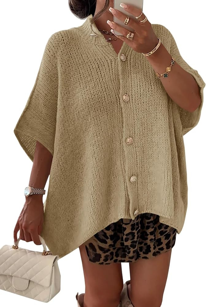 Saodimallsu Womens Oversized Cardigan Sweaters Short Sleeve Button Down Casual Lightweight Loose Knit Trendy Cardigans | Amazon (US)
