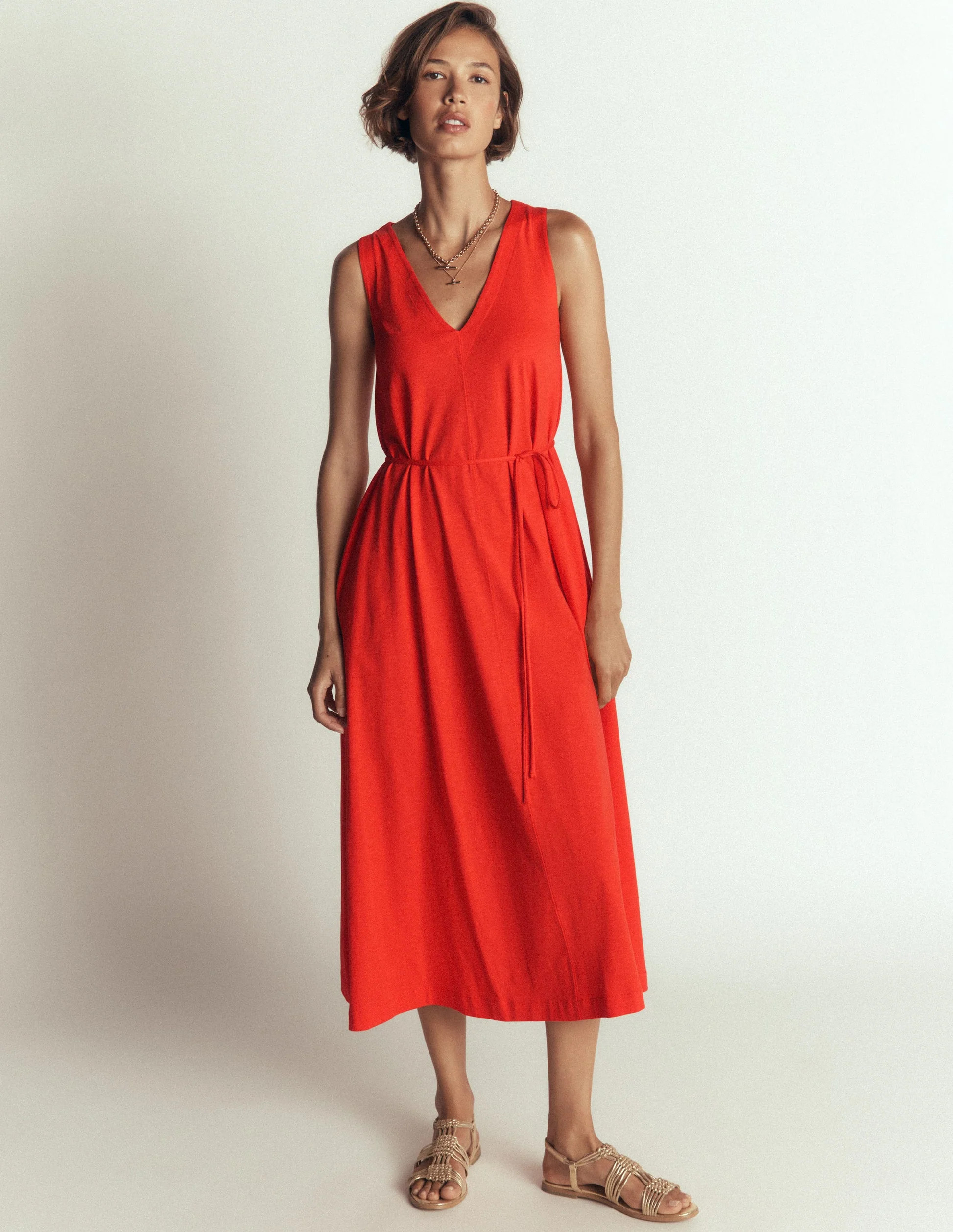 Mia V-neck Jersey Midi Dress-Firecracker Red | Boden (US)