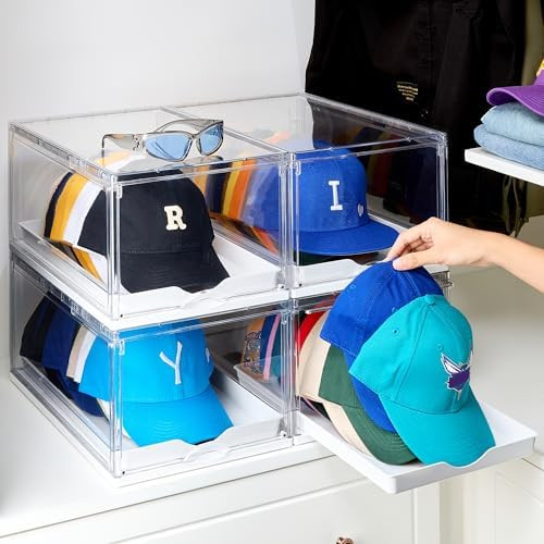 Vtopmart 4 Pack Hat Organizer for Baseball Caps, Clear Hats Holder Box with Drawer, Large Cap Sto... | Amazon (US)