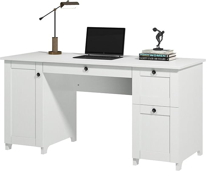 Wooden Computer Desk, Office Desk with 2 Drawers and Storage Cabinet PC Laptop Workstation with W... | Amazon (US)