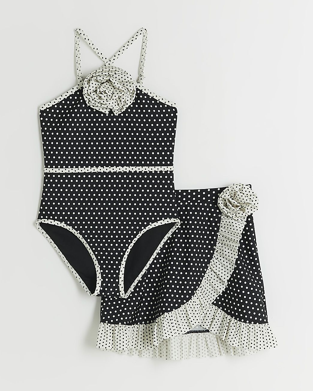 Girls black corsage halter swimsuit set | River Island (UK & IE)