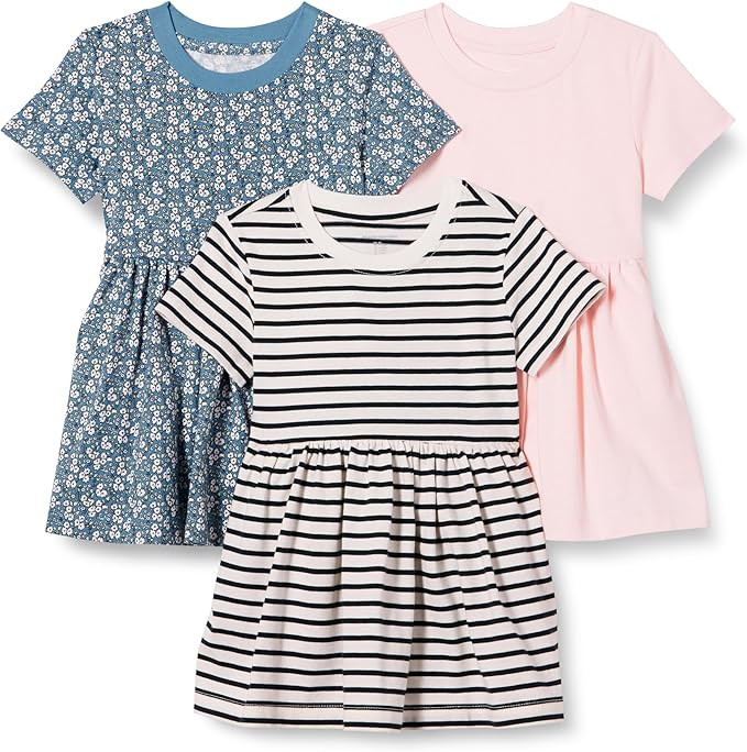 Amazon Essentials Girls and Toddlers' Short Sleeve Jersey Dress, Pack of 3 | Amazon (US)
