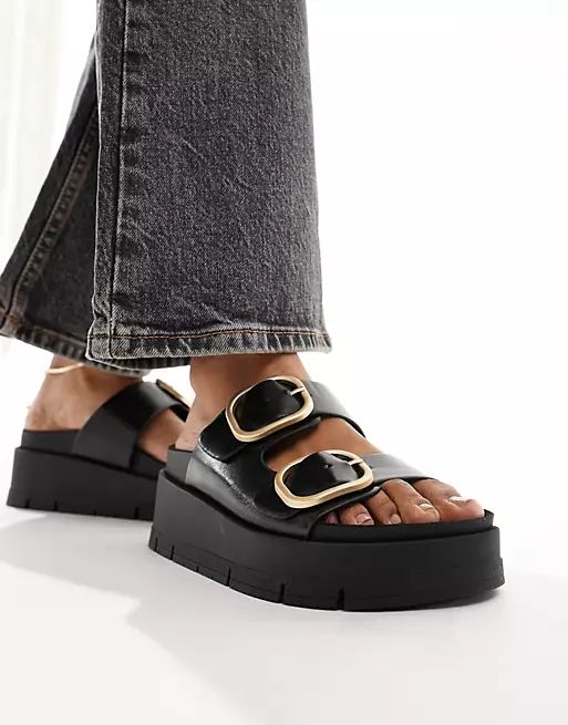 Bershka buckle detail flatform sandals in black | ASOS (Global)