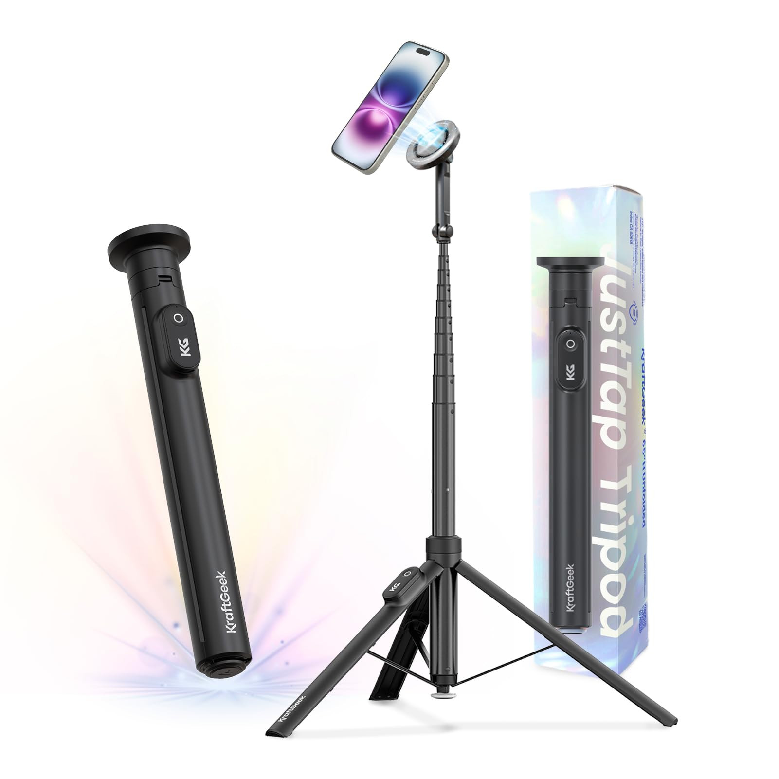 KraftGeek Magnetic Phone Tripod for iPhone MagSafe – 66'' Automatic Selfie Stick with Remote, P... | Amazon (US)