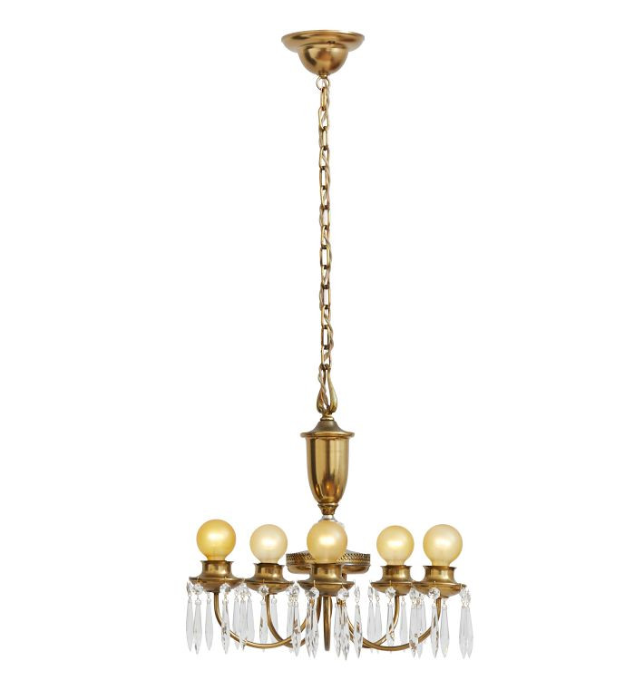 Vintage Polished Brass Colonial Revival Chandelier with Crystal Spears | Rejuvenation