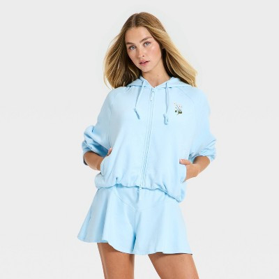 Women's Cropped Bubble Hem Full Zip Sweatshirt - JoyLab™ Light Blue XL | Target