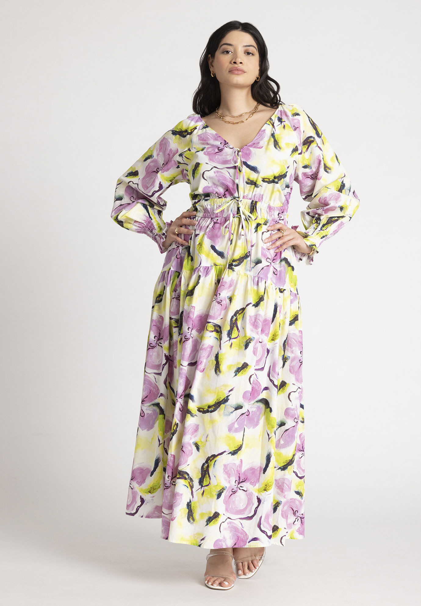 Printed V Neck Maxi Dress | Eloquii