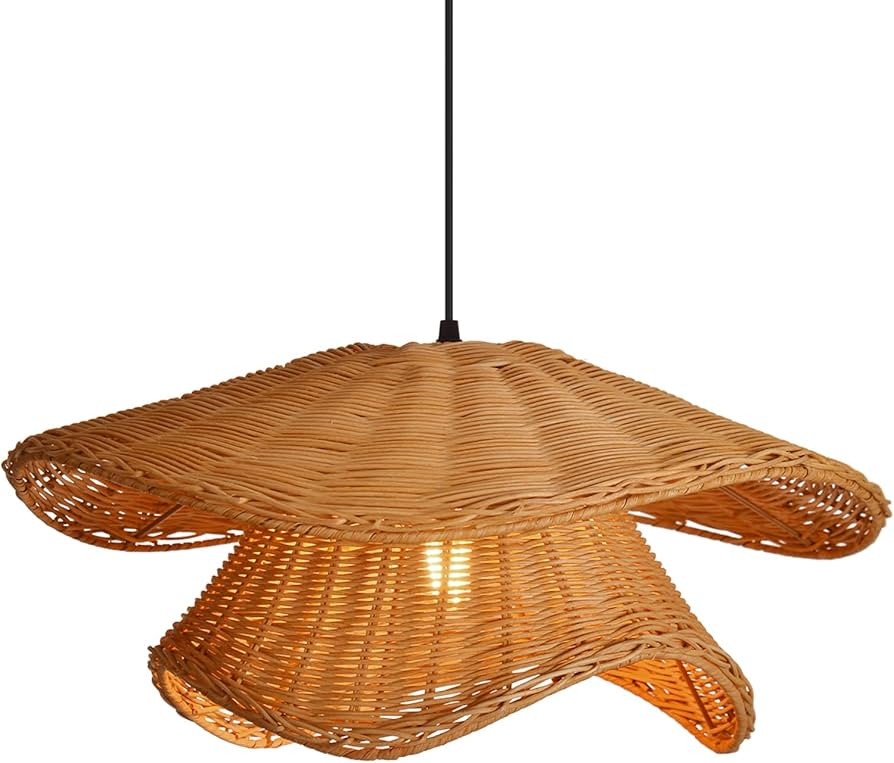 Large Rattan Chandelier, Boho Coastal Pendant Lights, Woven Hemp Rope Hanging Ceiling Lights, Wic... | Amazon (US)
