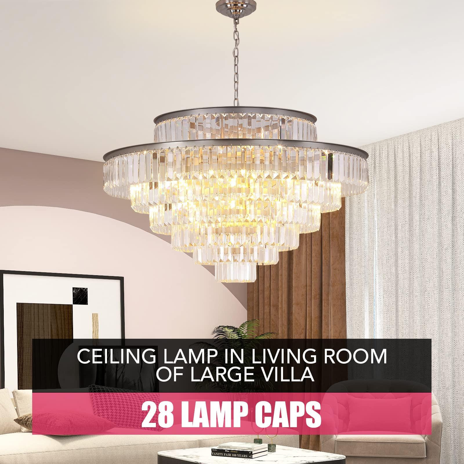 Modern Style Crystal Chandeliers Nickel 39 inch Chandeliers & Lights Round Hanging Classic, Penda... | Amazon (US)