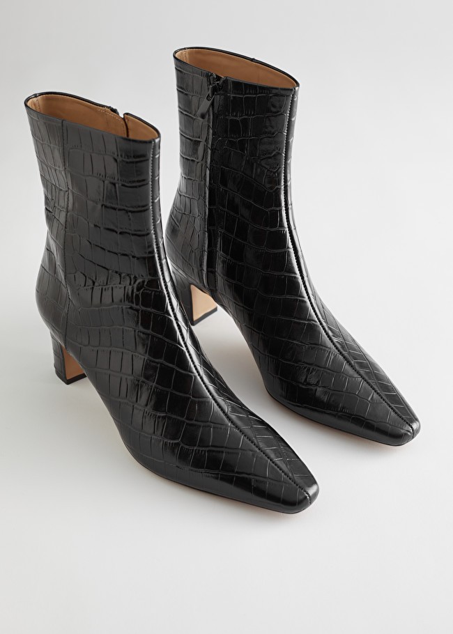 Croc Leather Heeled Ankle Boots | & Other Stories (EU + UK)