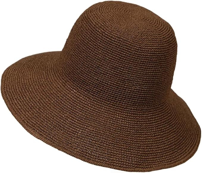 Women Straw Sun Hat Summer Beach Hats Foldable Floppy Cap Wide Brim Bucket Hat Solid Handmade Sun... | Amazon (US)