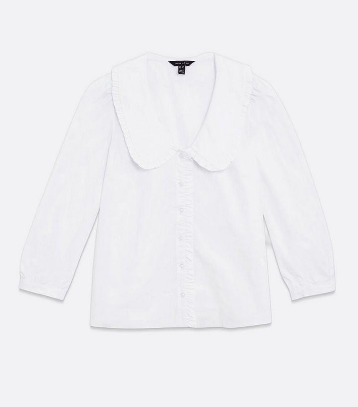 White Frill Collar Long Puff Sleeve Shirt
						
						Add to Saved Items
						Remove from Saved... | New Look (UK)