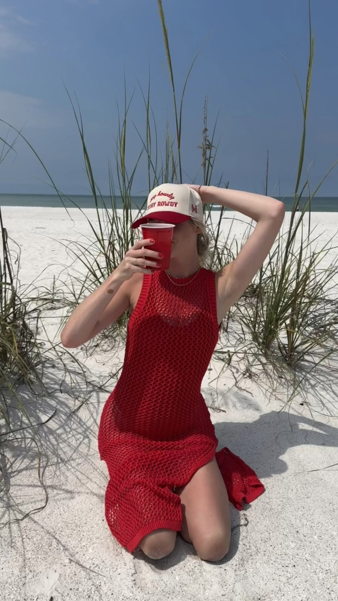 New beach go to outfit: unlocked ❤️ I’m obsessed with this fun trucker hat, red one piece swimsuit and knit cover up dress outfit! 

#LTKSwim #LTKSeasonal #LTKTravel