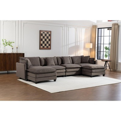149.61" Modular 4-Seat Sectional Sofa with 2 Ottomans & Waist Pillows, High-End Chenille Fabric, 250 lbs/Seat | Target