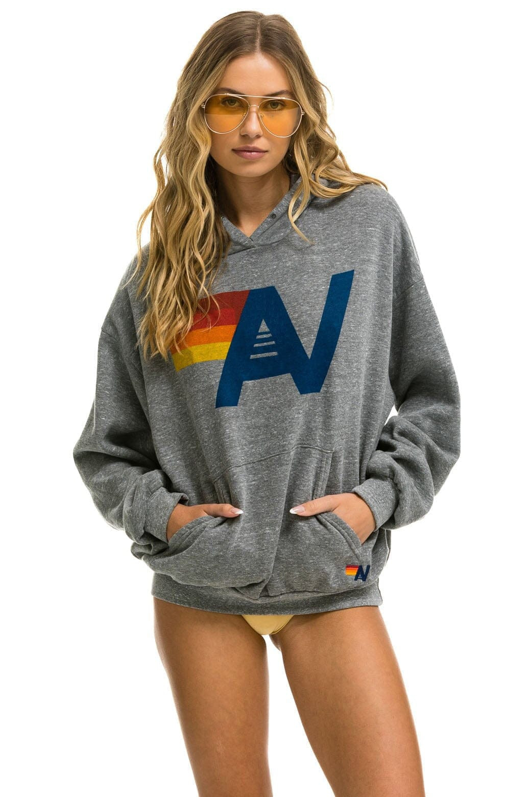 Logo Relaxed Pullover Hoodie Heather Grey | Luxury Hoodie Made in USA | Aviator Nation | Aviator Nation