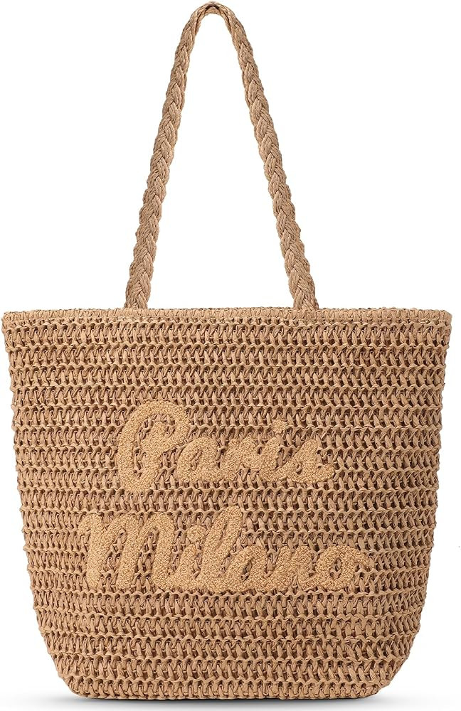 fauson Beach Bags for Women - Large Straw Bag Woven Beach Tote, Summer Handmade Shoulder Handbag | Amazon (US)