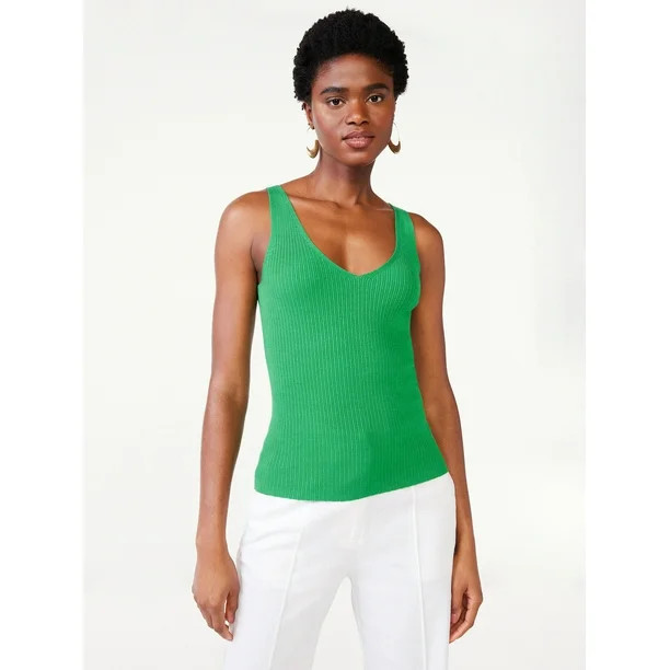 Scoop Women's Double V-Neck Ribbed Tank Top | Walmart (US)