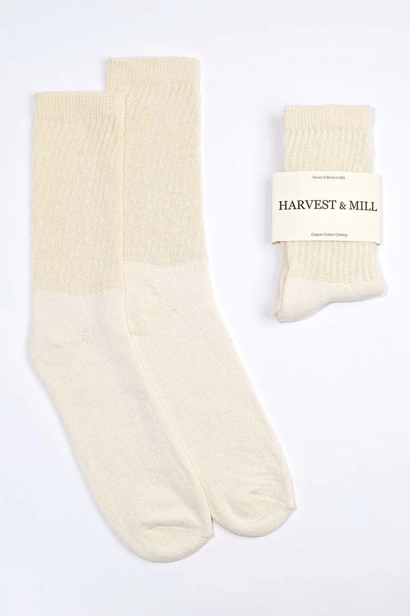 Women's Organic Cotton Socks Natural-White Crew | Harvest and Mill