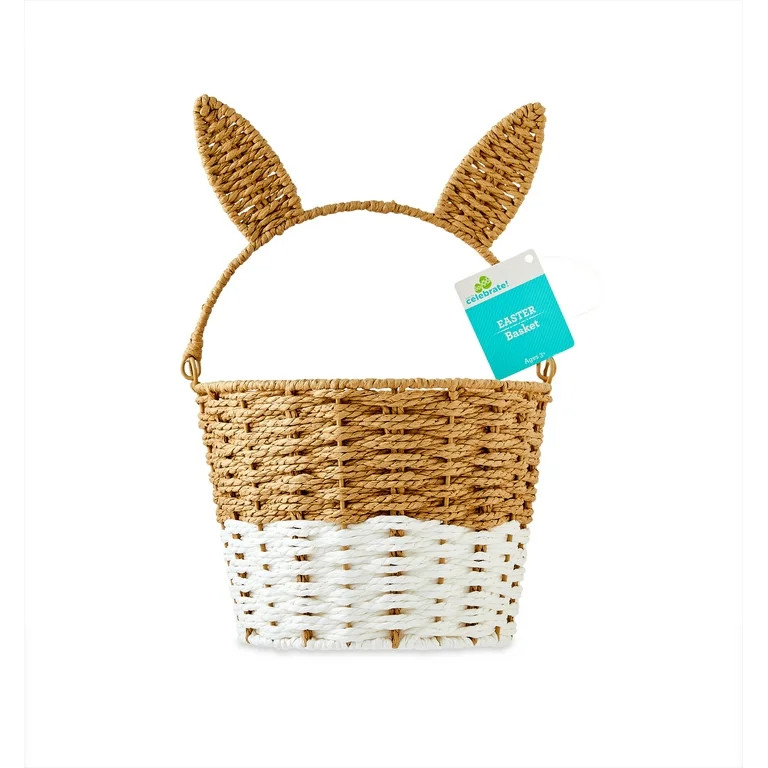 Easter Natural and White Paper Bunny Ear Basket, 9 in x 14.5 in, by Way To Celebrate | Walmart (US)