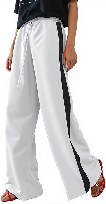 Women's Drawstring Leopard Side Striped Wide Leg Casual Pants | Amazon (US)