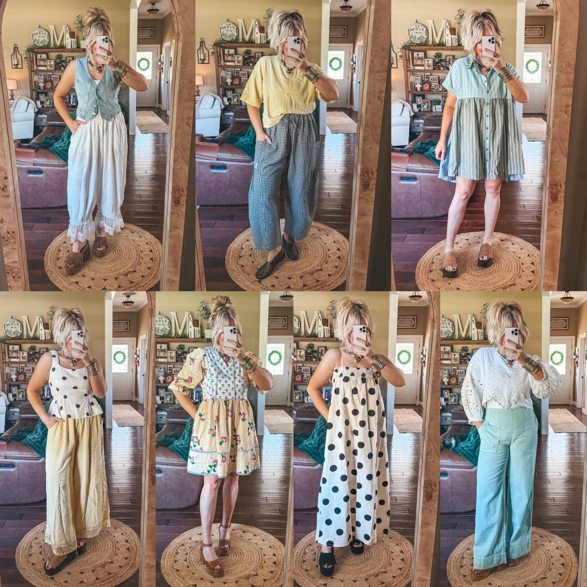 Easter Outfits Ideas 🐇🐣✝️

•First outfit - white w/ denim vest 
White tank M
Denim vest older linked similar 
Linen pants w/ lace bottom M
Sandals true to size

•Second outfit 
Striped button front dress S
Sandals true to size 
👗Save on dress with code MANDIE20MAULDIN 

•Third outfit 
Yellow cardigan M
Gingham pants M
Jelly shoes true to size 

•Fourth outfit 
Dress M
Sandals true to size 

•Fifth outfit 
Polka dot top M
Yellow pants M
Sandals M

•Sixth outfit 
Polka dot dress M save with code MANDIE15
Sandals true to size 

•Seventh dress 
White lace top S
Mint green jeans S
Sandals true to size 

#easterdress #springoutfits 



#LTKOver40