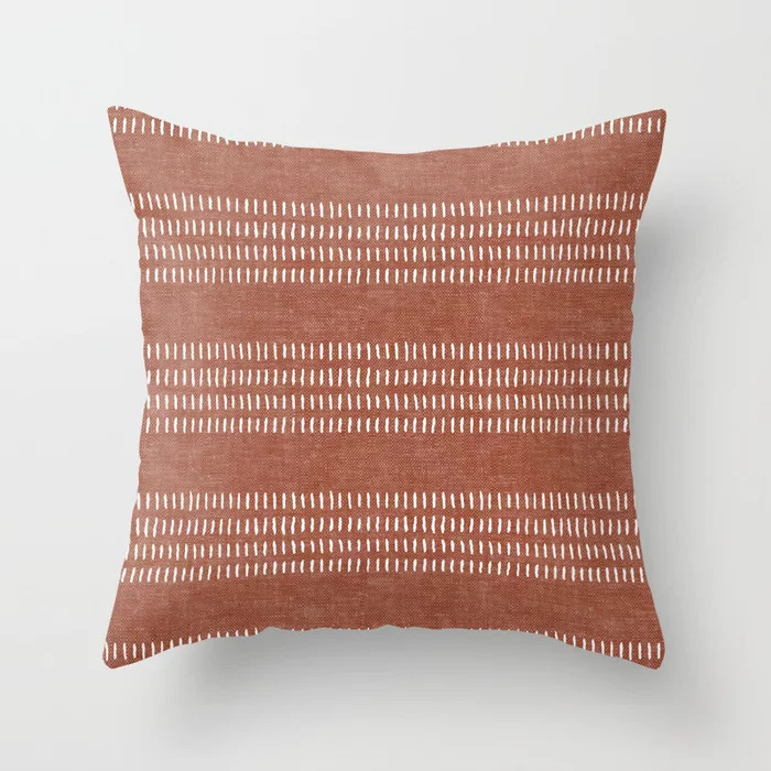 farmhouse stitch - rust Throw Pillow | Society6