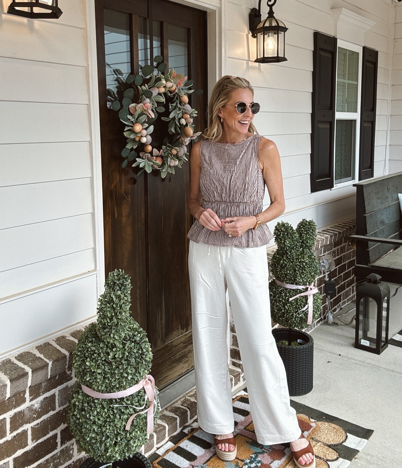 Target spring sale has so many cute items that we are loving less than $30. This gingham Sease top is $20 paired with my favorite viral effortless pull on pants $24.  Grab these goodies while they’re on sale. 