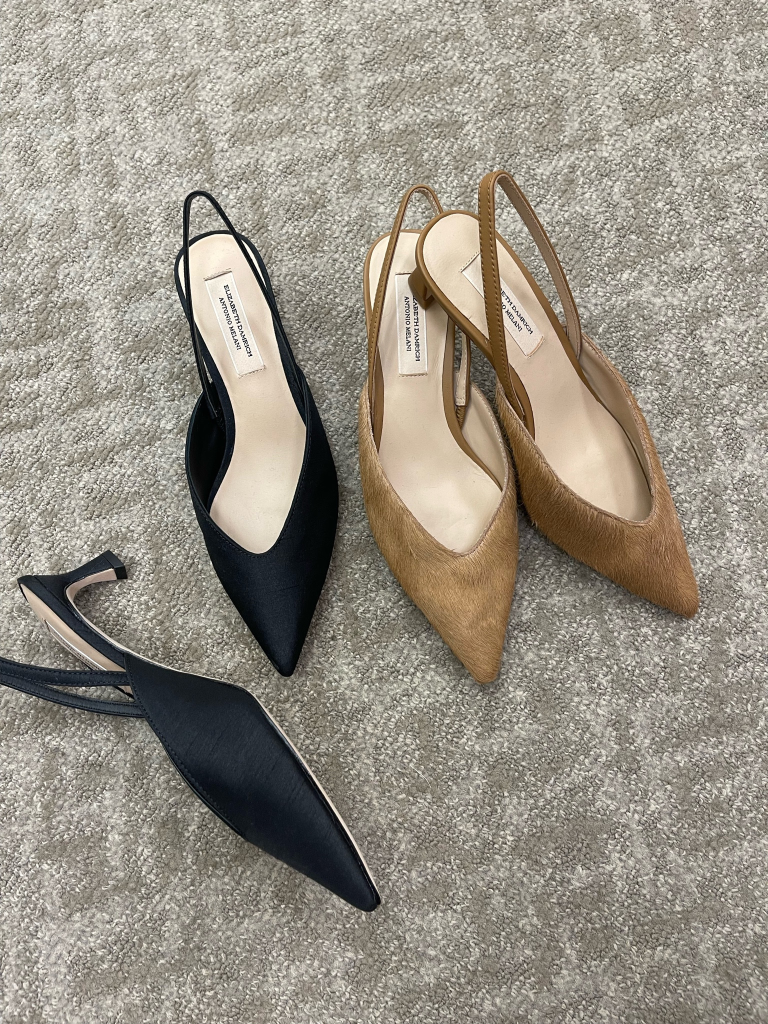 Kitten heel slingbacks for office outfits; chic slingback heels for fall outfits; classic pointy toe heels; satin slingback heels; wear to work heels 
Size up half a size 


#LTKworkwear #LTKshoecrush