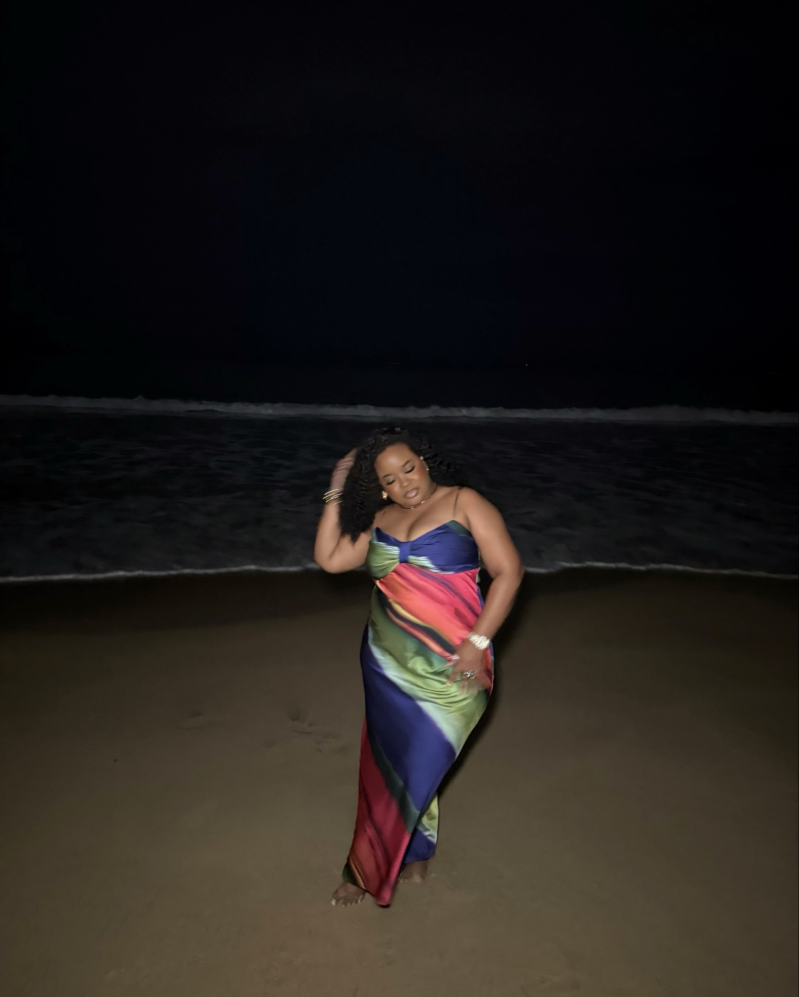 Love me a colorful maxi dress. 
Details:
Dress- Fashion Nova; Size: 1X
Bag; bracelets: Shein