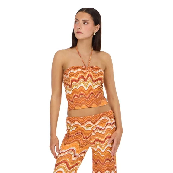 Forever 21 Women’s Printed Tube Top and Wide Leg Pants 2-Piece Set, Fold-Over Waist Flowy Match... | Walmart (US)