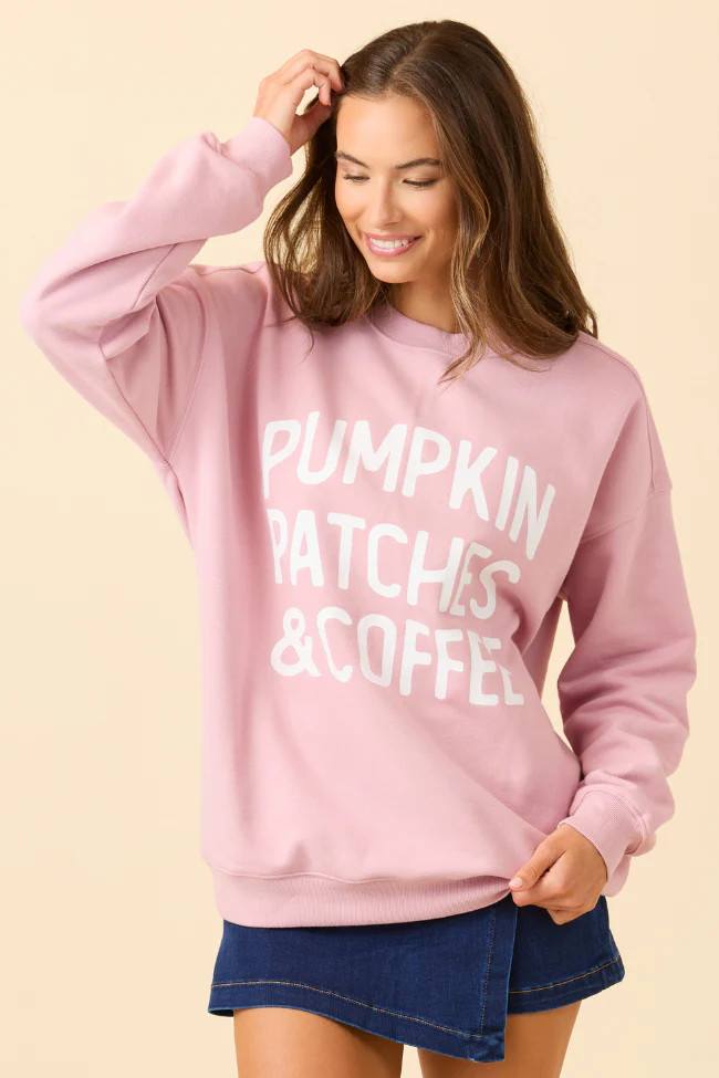 Pumpkin Patches & Coffee Mauve Graphic Sweatshirt | Pink Lily