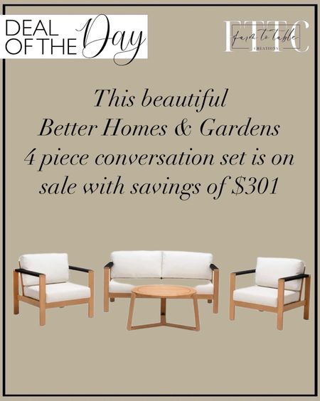 Deal of the Day. Follow @farmtotablecreations on Instagram for more inspiration.

I absolutely love this gorgeous set & even better it’s on sale. Better Homes & Gardens Braxton 4-Piece Wood Conversation Set with Off-White Cushions. Outdoor furniture. Outdoor Patio Finds. Walmart Home. Walmart Rollback. Walmart Flash Deals  

#LTKStyleTip #LTKSaleAlert #LTKHome