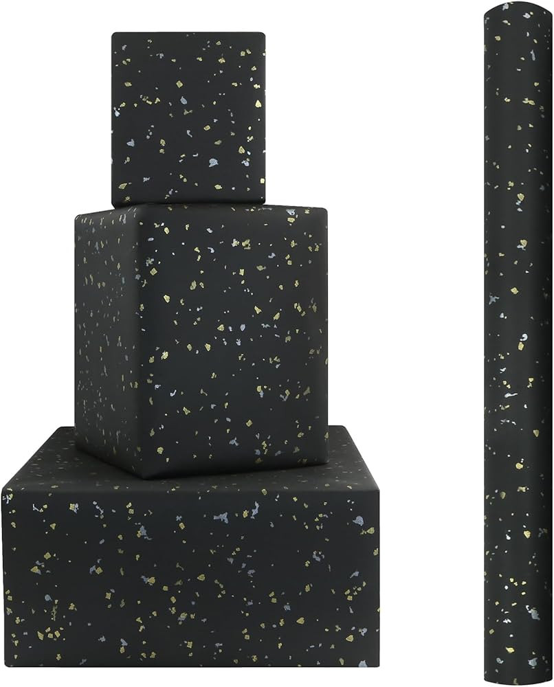 Luxurious Embellished Metallic Gold and Silver Irregular Foil Dots On Neutral Solid Black Gift Wr... | Amazon (US)