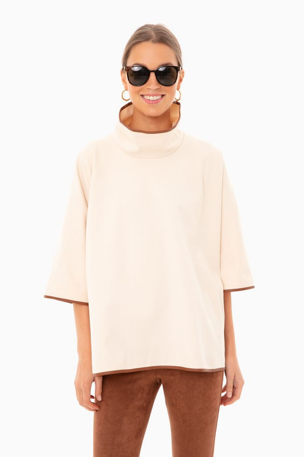 Ivory Pearl Leather Trim Funnel Neck Piper Poncho | Tuckernuck (US)