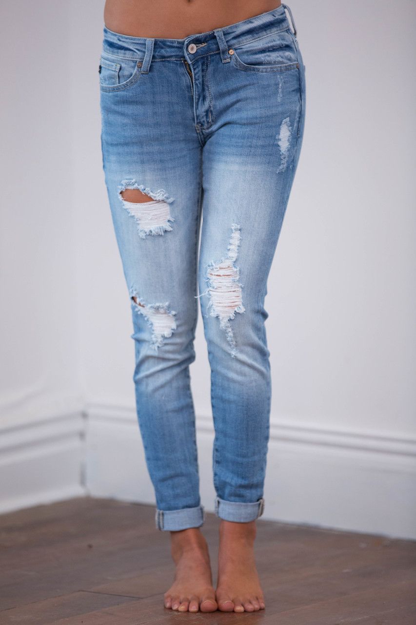 The Libbie Light Wash Distressed Skinny Jeans | The Pink Lily Boutique