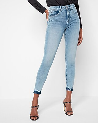 High Waisted Light Wash Ankle Detail Skinny Jeans | Express