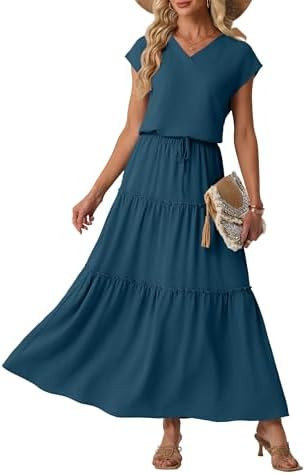 Lepunuo 2 Piece Skirt Sets for Women Flowy Maxi Skirts Cap Sleeve Tops Matching Sets Travel Vacat... | Amazon (US)