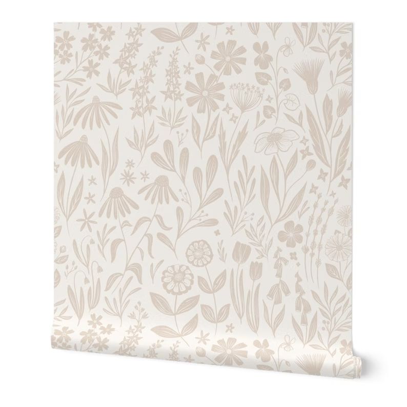 Wildflowers Blush and Cream By Writtenbykristen - Floral Neutral Removable Self Adhesive Wallpape... | Etsy (US)