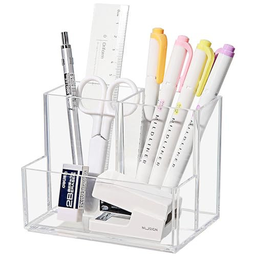 MUAMAX Clear Acrylic Desk Organizer, Pen Pencil Organizer Cup, Office Desk Supplies,Makeup Brush Holder Organizer for Vanity,Office Desk Organizers and Accessories | Amazon (US)
