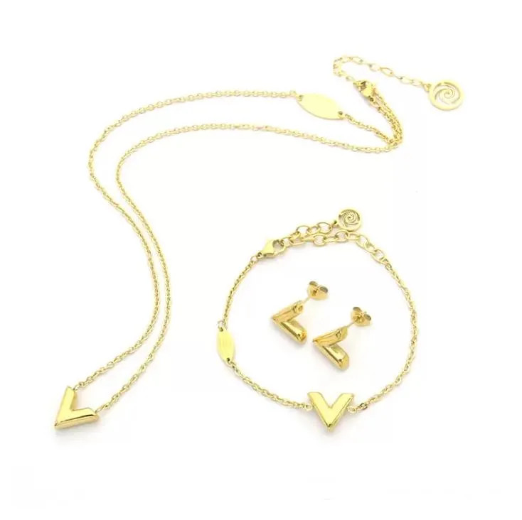 Luxury Jewelry Designer Women Letter V Necklace Stainless Steel Gold Silver Earrings Bracelets An... | DHGate