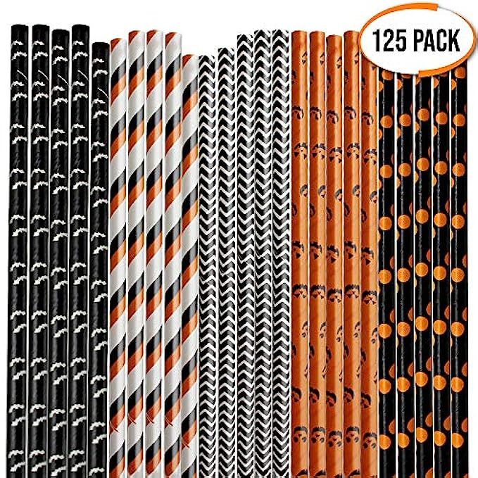 THE TWIDDLERS 125 Halloween Paper Drinking Straws - Eco Friendly Disposable, 6 Bright Assorted Colou | Amazon (US)
