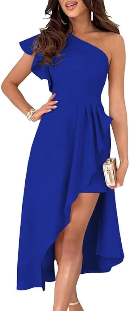 Dokotoo Womens One Shoulder Sleeveless Empire Waist Ruffle Asymmetrical High Low Bodycon Formal W... | Amazon (US)
