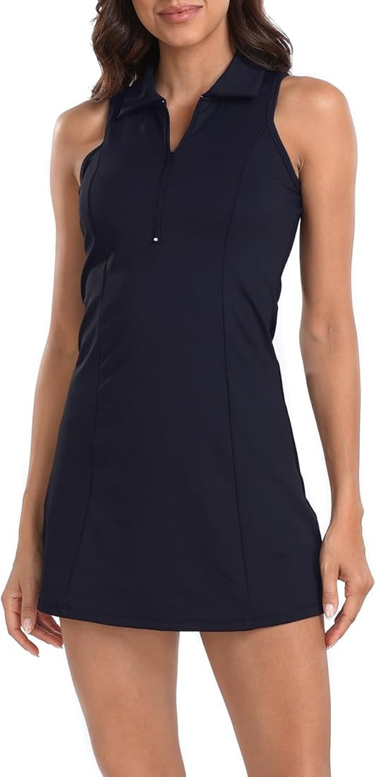 HDE Women's Tennis Dress Sleeveless Athletic Zip Up Golf Dresses with Separate Shorts | Amazon (US)