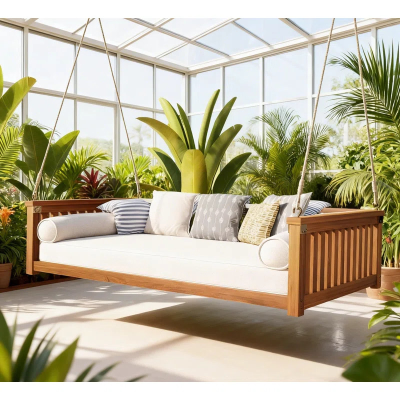Teak Acacia Wood Patio Swing Bed With 350 Lbs Capacity For 2 Person | Wayfair North America