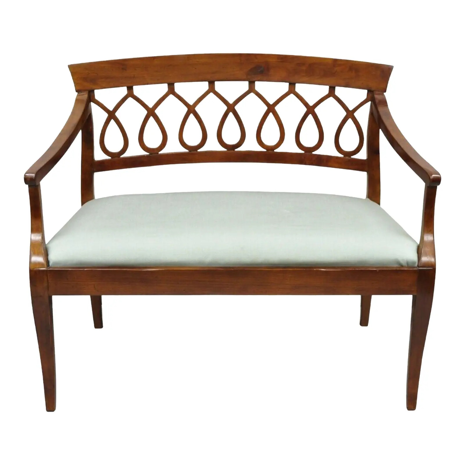 Late 20th Century Vintage Italian Neoclassical Style Cherry Wood Spiral Carved Small Bench | Chairish